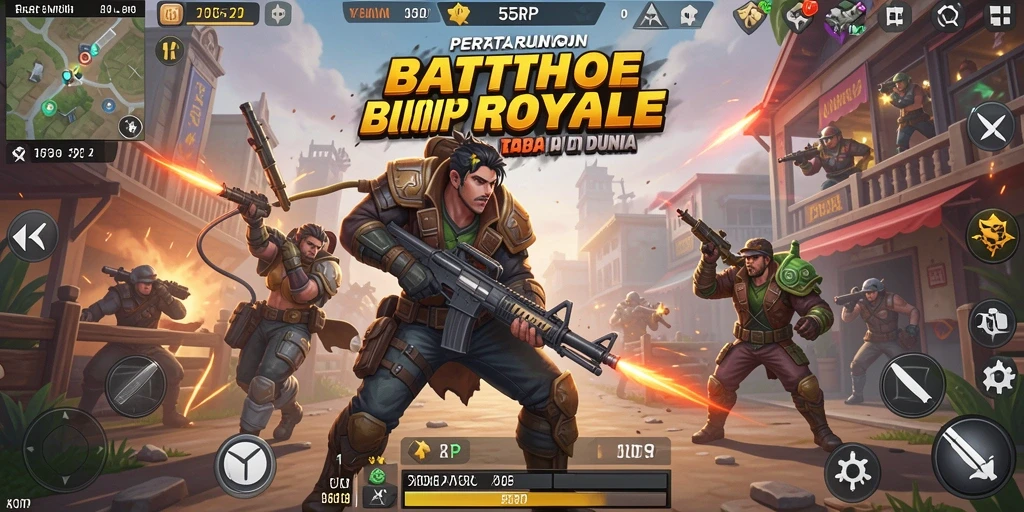Tangkapan layar gameplay 55RP dengan aksi Battle Royale yang mendebarkan.