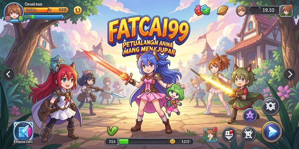 Screenshot utama FATCAI99 menampilkan aksi karakter di dunia anime yang memukau.