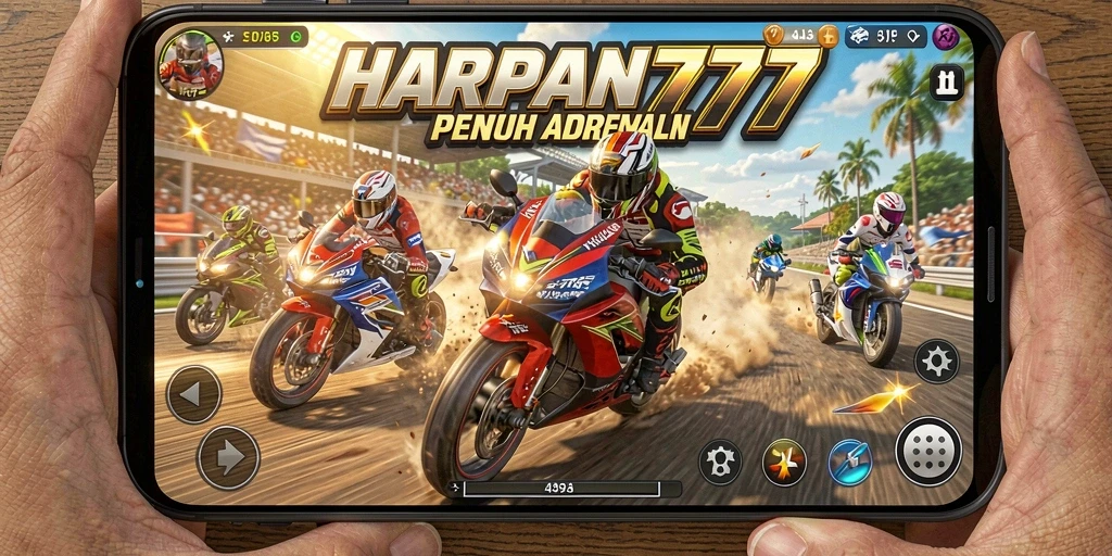 Screenshot gameplay <strong>HARAPAN777</strong> menampilkan adegan balapan motor yang seru dan mendebarkan.
