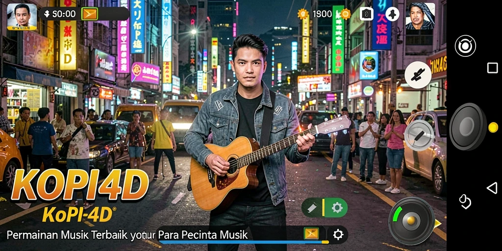 Tampilan gameplay KOPI4D yang seru dan interaktif dengan musik favorit.