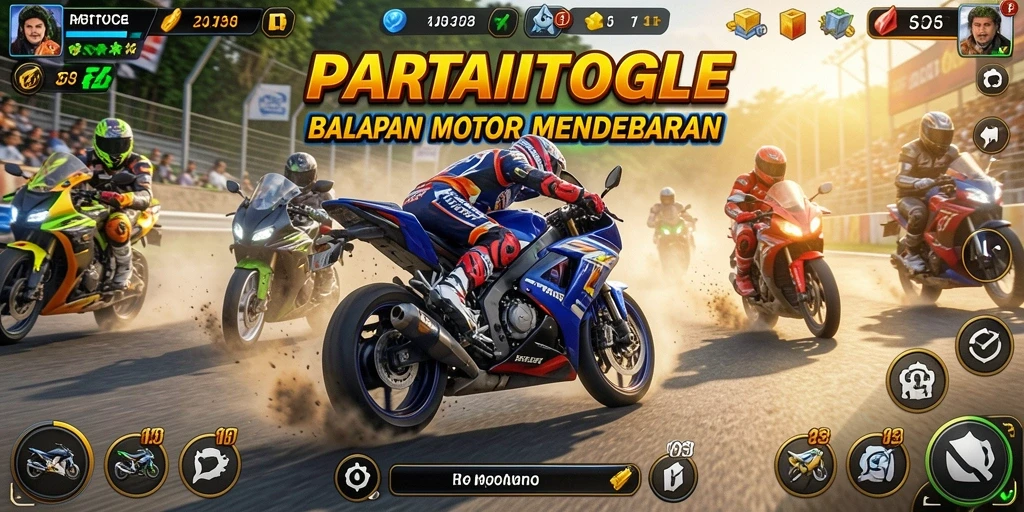 Screenshot menunjukkan gameplay seru balapan motor.