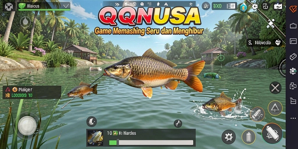 Screenshot QQNUSA menampilkan pemandangan memancing yang menakjubkan.