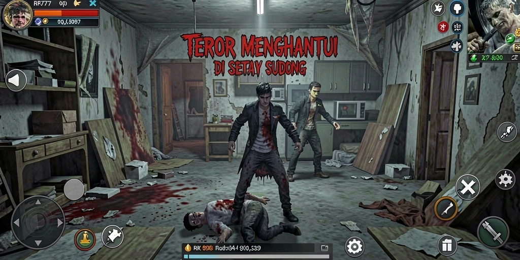 Screenshot utama RR777 menampilkan gameplay menegangkan saat berhadapan dengan makhluk menyeramkan.