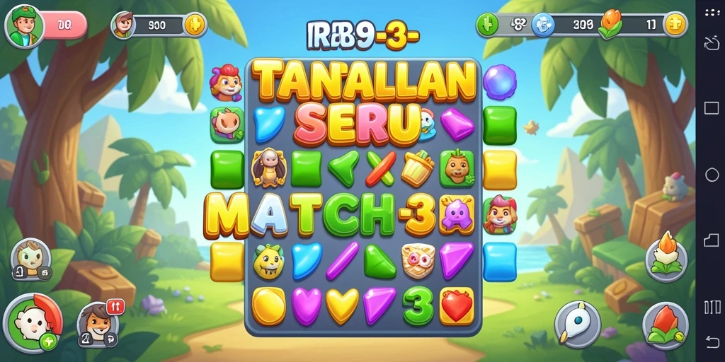 Screenshot gameplay RR89 menampilkan permata berwarna-warni yang sedang dicocokkan.