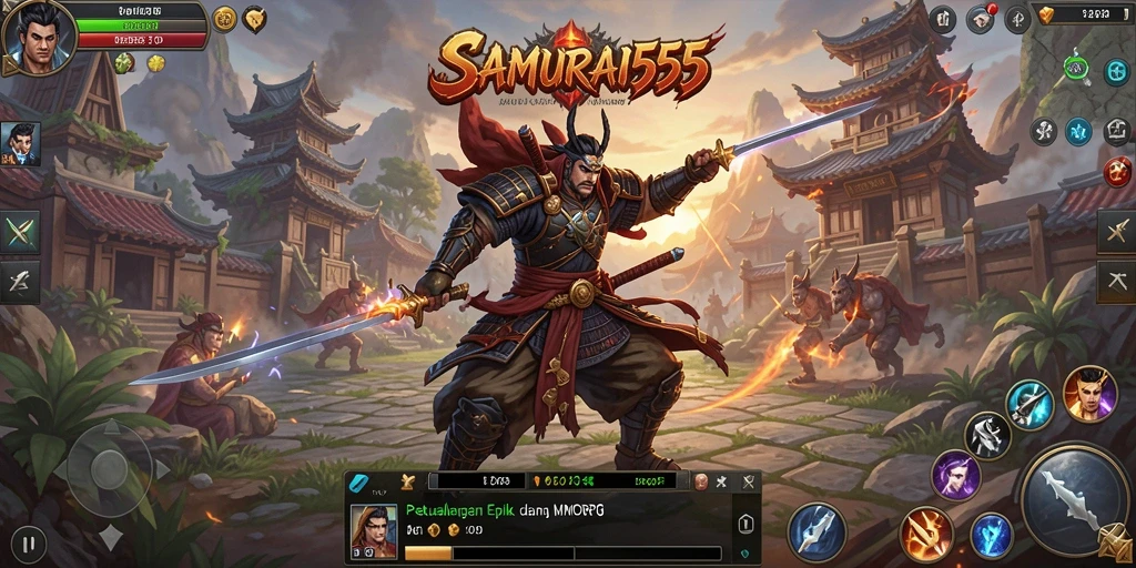Tampilan gameplay epik SAMURAI555 saat petualangan di dunia MMORPG.