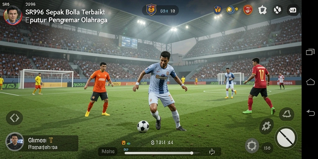 Screenshot gameplay SR996 menampilkan aksi sepak bola yang seru.