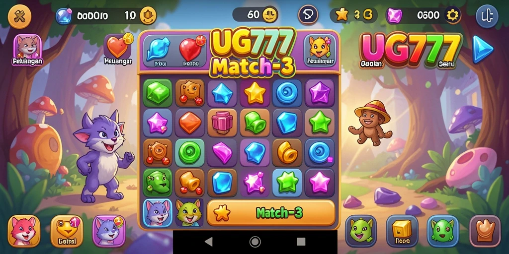 Tampilan gameplay seru dalam UG777 dengan tantangan Match-3.